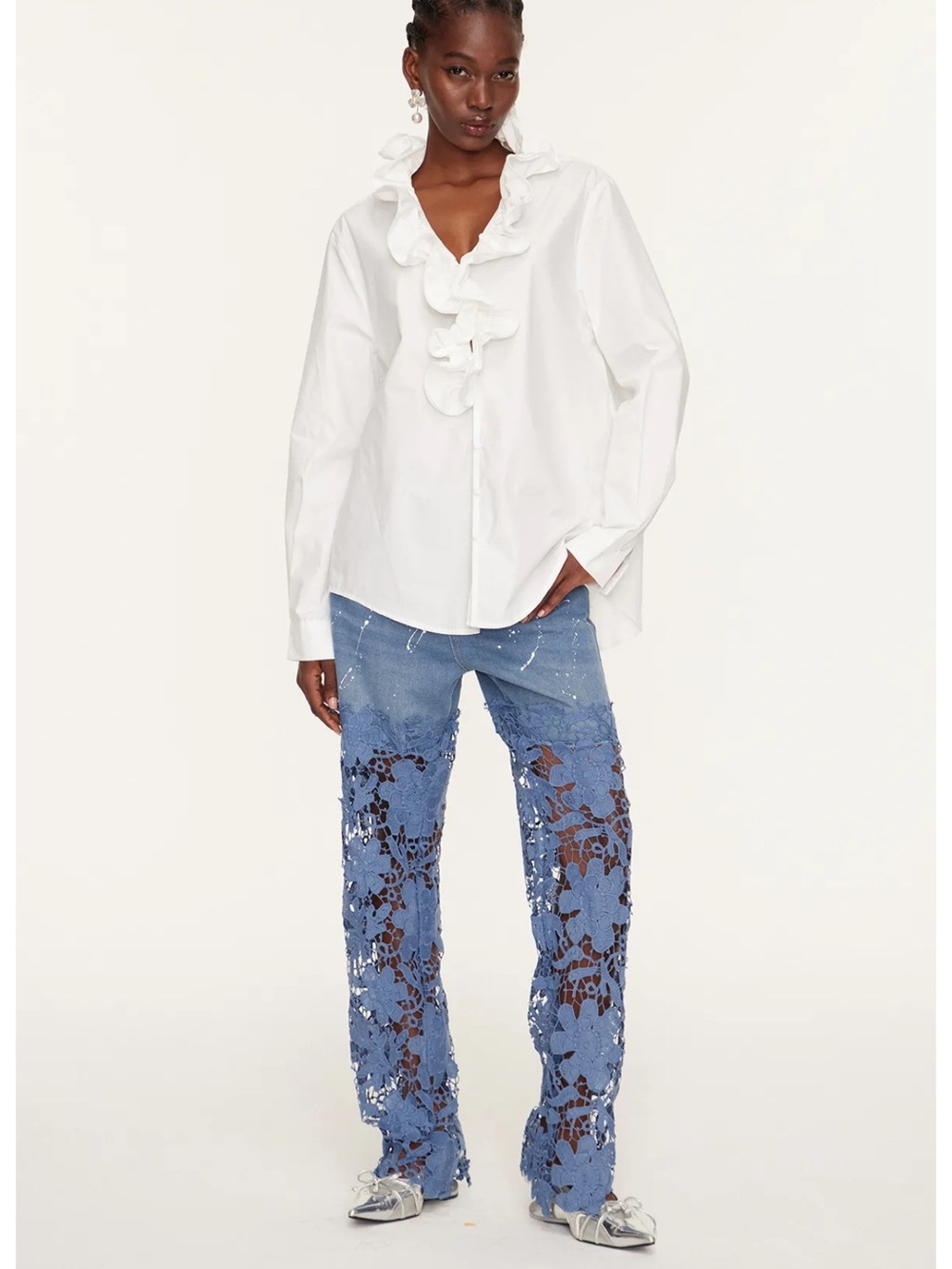 Women's Blue Straight-Leg Veda Jeans with Lace Panels - Picture 5 of 9